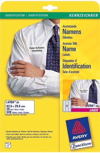Etiquettes d'identification, 63,5 x 29,6 mm, blanc, sur 20F A4 AVERY ZWECKFORM