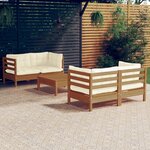 vidaXL Salon de jardin 5 Pièces avec coussins crème bois de pin