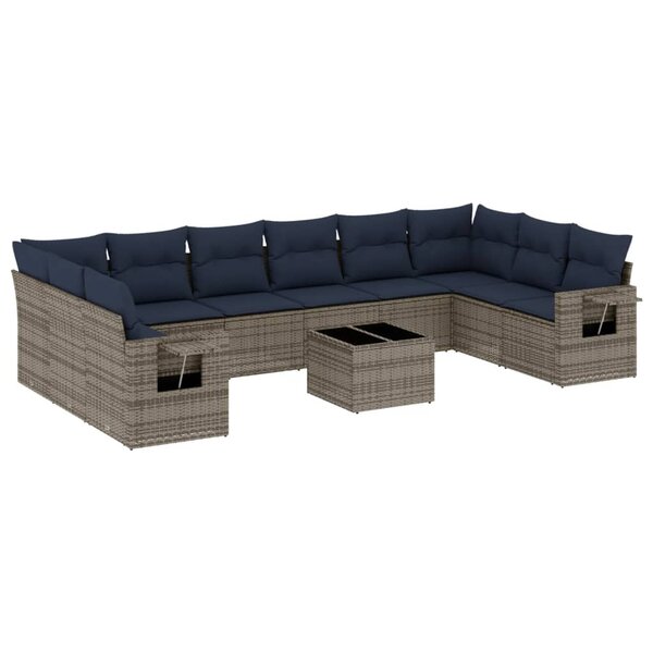 vidaXL Salon de jardin 11 Pièces avec coussins gris résine tressée