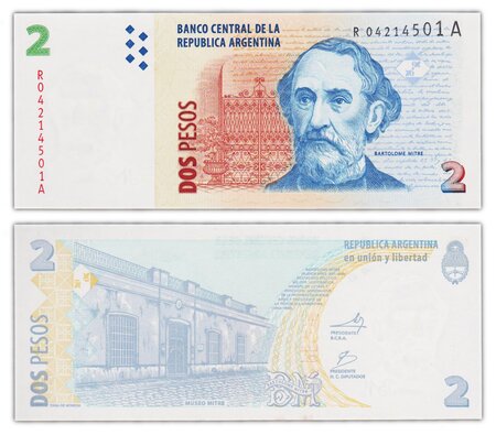 Billet de collection 2 pesos 2002 argentine - neuf - p352 préfixe r billet de remplacement