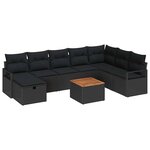 vidaXL Ensemble de canapé de jardin avec coussin 9 Pièces Noir Poly rotin