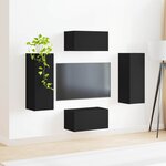 vidaXL Ensemble meuble TV Montage mural 2 Pièces Noir Bois d'ingénierie