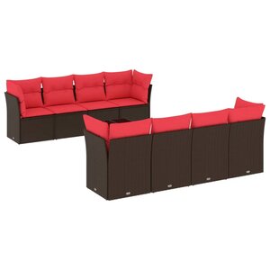 vidaXL Salon de jardin avec coussins 9 Pièces marron résine tressée