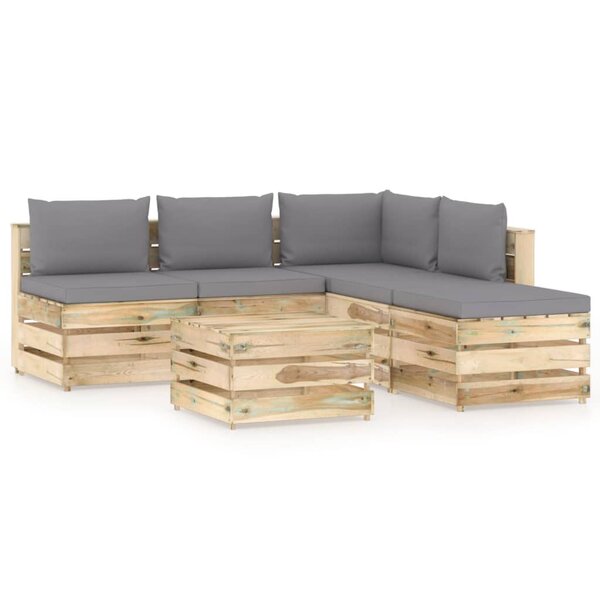 vidaXL Salon de jardin 6 Pièces avec coussins Bois imprégné de vert