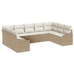 vidaXL Ensemble de Canapés de Jardin 9 Pièces avec Coussins Beige Poly Rattan