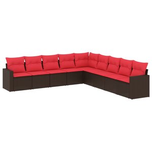 vidaXL Salon de jardin avec coussins 9 Pièces marron résine tressée