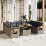 vidaXL Salon de jardin 11 Pièces avec coussins gris résine tressée