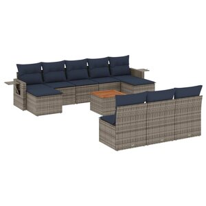 vidaXL Salon de jardin 11 Pièces avec coussins gris résine tressée