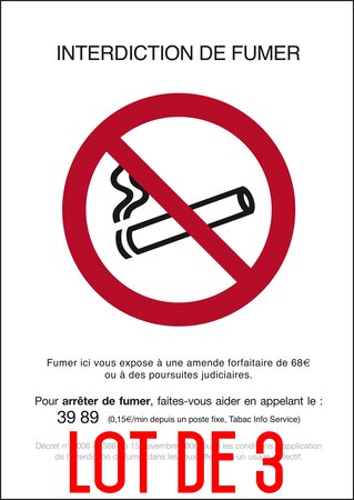 Autocollant vinyl - interdiction interdit de fumer rectangle - l.148 x h.210 mm uttscheid x 3