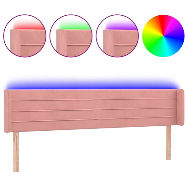 vidaXL Tête de lit à LED Rose 203x16x78/88 cm Velours