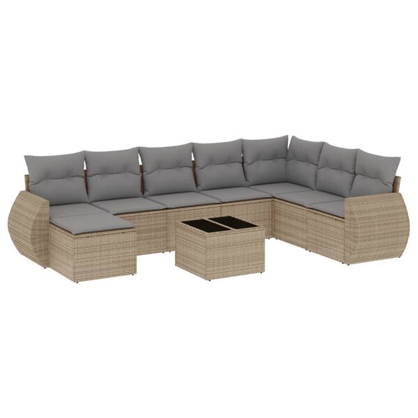 vidaXL Salon de jardin avec coussins 9 Pièces beige résine tressée