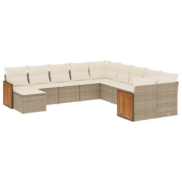 vidaXL Salon de jardin 11 Pièces avec coussins beige résine tressée