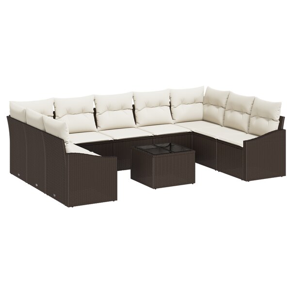 vidaXL Ensemble de salle à manger de jardin 10 pièces avec coussins en rattan synthétique marron