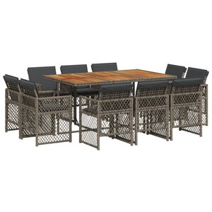vidaXL Ensemble à manger de jardin 11Pièces avec coussins gris poly rotin