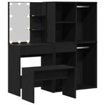 vidaXL Ensemble de table de maquillage avec LED 4 Pièces Chêne noir