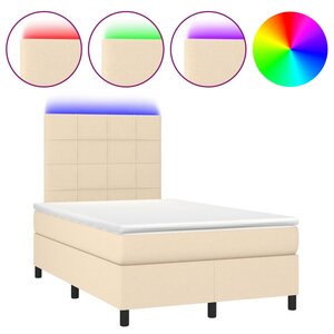 vidaXL Sommier à lattes de lit matelas et LED crème 120x190 cm tissu