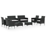 vidaXL Salon de jardin 8 Pièces avec coussins Résine tressée Noir