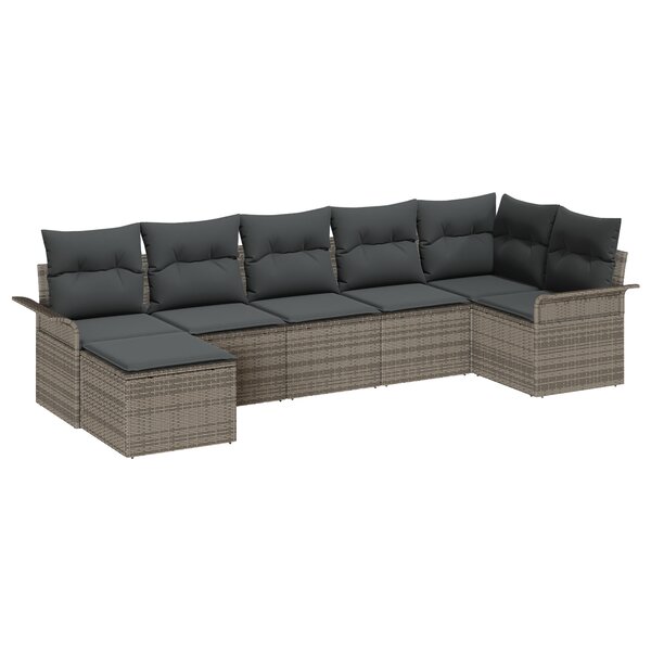 vidaXL Ensemble de Canapés de Jardin 7 Pièces avec Coussins Gris Rotin Poly