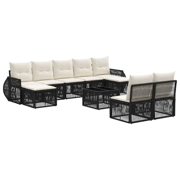 vidaXL Ensemble de canapé de jardin 10 pc Noir et blanc crème