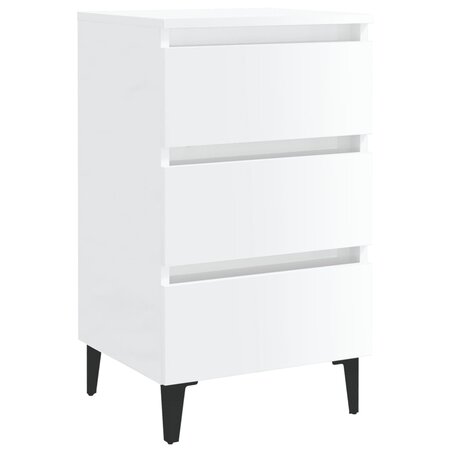 vidaXL Table de chevet avec pieds en métal Blanc brillant 40x35x69 cm