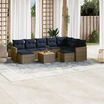 vidaXL Salon de jardin 10 Pièces avec coussins gris résine tressée