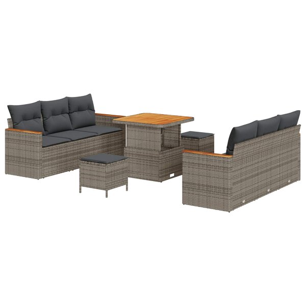 vidaXL Ensemble de canapé de jardin 9 Pièces Gris polyrotin