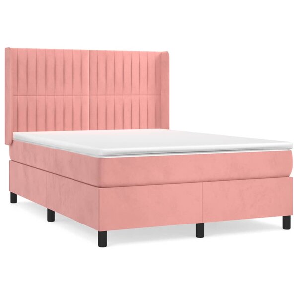 vidaXL Sommier à lattes de lit avec matelas Rose 140x190 cm Velours