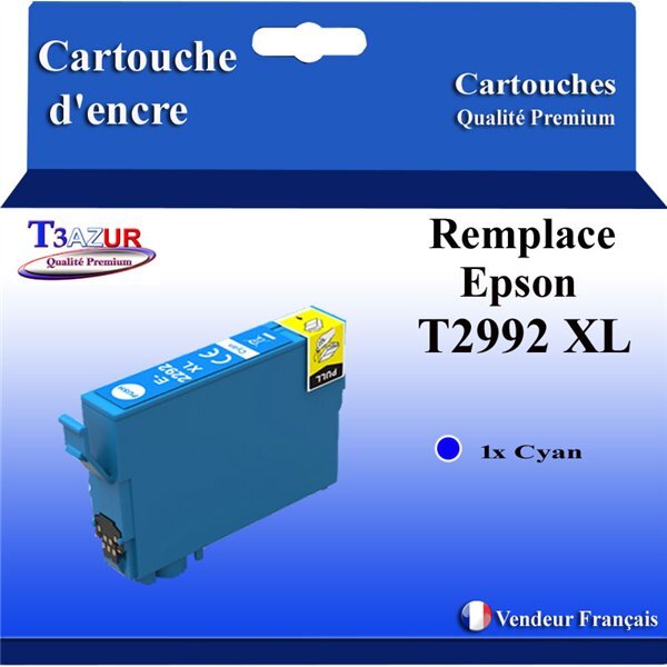 T3AZUR - Cartouches compatibles avec Epson Expression Home XP-432  XP-435  XP-442  XP-445  XP-452  XP-455  T2992 (série Kiwi) - Cyan