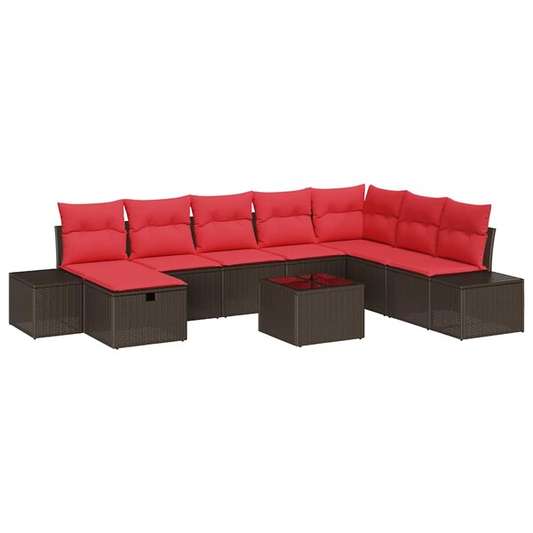 vidaXL Ensemble de canapé de jardin 9 Pièces Marron polyrotin