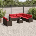 vidaXL Salon de jardin 10 Pièces avec coussins marron résine tressée