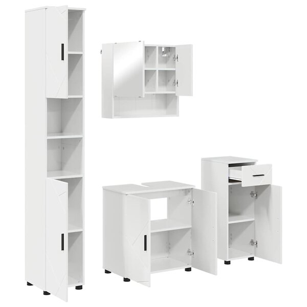 vidaXL Ensemble de mobilier de salle de bain 4 Pièces Blanc brillant