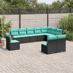 vidaXL Salon de jardin 10 Pièces avec coussins noir résine tressée