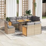 vidaXL Salon de jardin avec coussins 9 Pièces beige résine tressée acacia