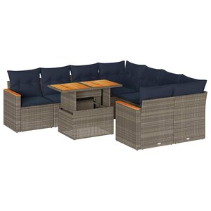 vidaXL Salon de jardin 9 Pièces avec coussins gris résine tressée