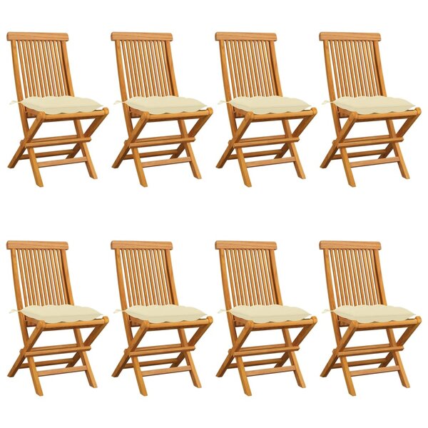 vidaXL Chaises pliantes avec coussins blanc crème  8 pièces  en teck massif