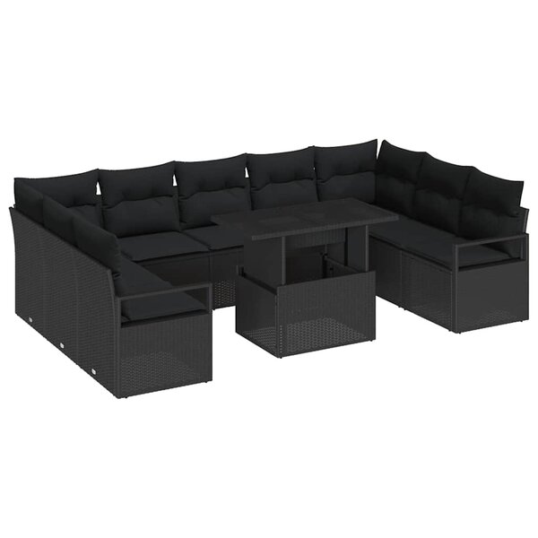 vidaXL Ensemble de canapé de jardin 10 Pièces Noir Poly rotin