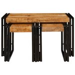 vidaXL Table Gigogne 3 Pièces Bois de mangue solide rugueux et un métal