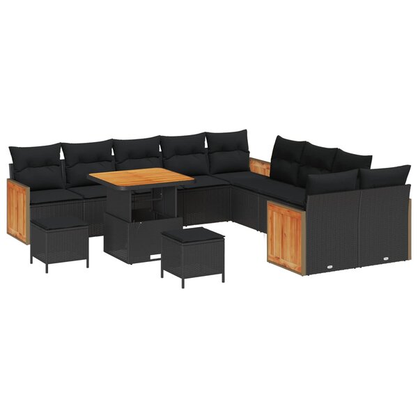 vidaXL Ensemble de canapé de jardin avec coussin 13 Pièces Noir