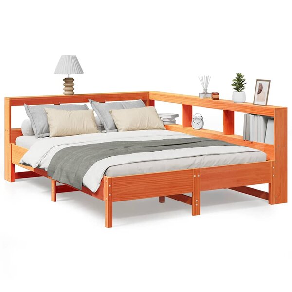 vidaXL Lit bibliothèque sans matelas cire marron 140x200 cm pin massif
