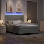 vidaXL Lit à Ressorts avec Matelas LED Gris clair 140 x 200 cm Velours
