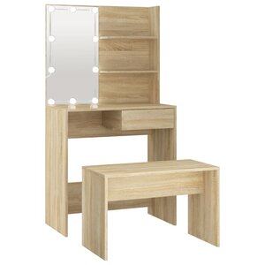 vidaXL Ensemble de coiffeuse avec LED Chêne Sonoma Bois d'ingénierie
