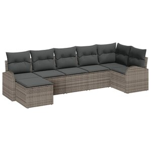 vidaXL Ensemble de canapé de jardin avec coussin 7 Pièces Gris Poly rotin
