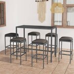 vidaXL Ensemble de bar de jardin 7 Pièces et coussins Résine tressée Gris