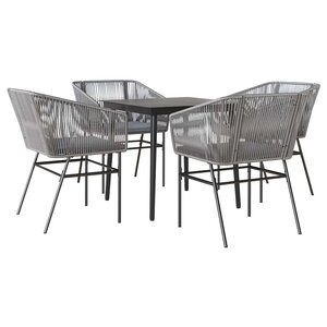 vidaXL Ensemble à manger jardin coussins 5 Pièces gris poly rotin verre