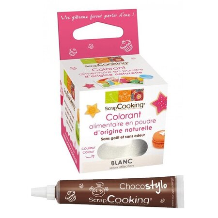 Colorant alimentaire naturel en poudre Blanc + Stylo chocolat