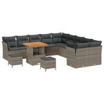 vidaXL Ensemble de canapé de jardin 13 pièces avec coussins gris en poly rotin et en acacia.