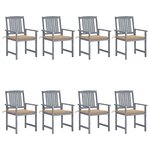 vidaXL Chaises de jardin et coussins lot de 8 Bois acacia solide Gris