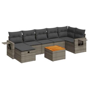 vidaXL Salon de jardin 8 Pièces avec coussins gris résine tressée
