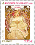 Timbre - Alphonse Mucha (1860-1939) - Lettre verte