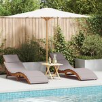 Chaises longues vidaXL avec coussins 2 Pièces Taupe en bois massif d'acacia
